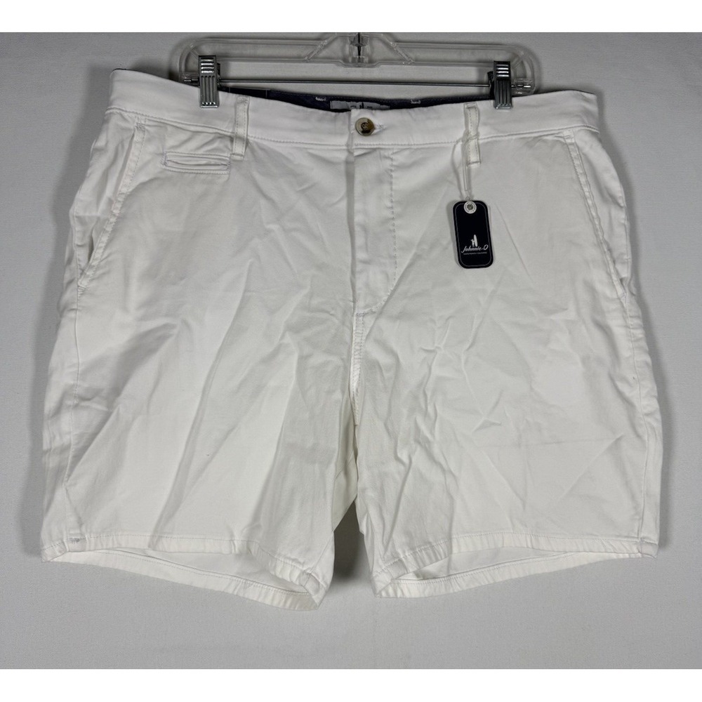 NWT Johnnie-O Nassau Shorts Mens 36 White Tencel Blend Golf Resortwear 7" Inseam